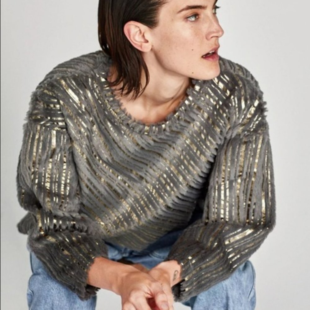 Zara Contrasting Silver/Gold Metallic Sweater/Sweatshirt - S